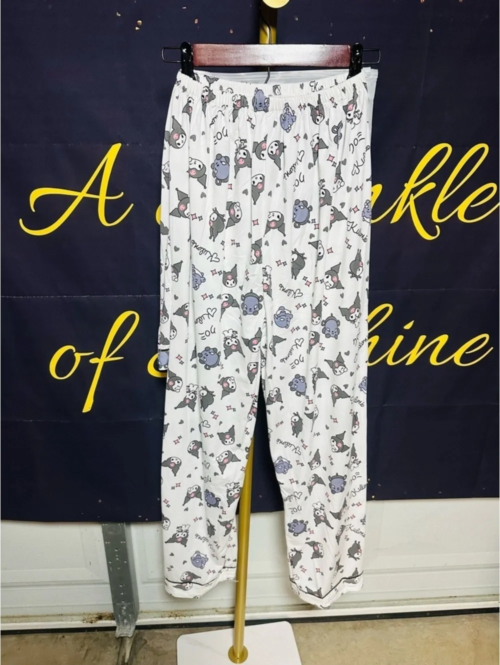 Kumari Womens Large 3 Piece Pajama Set Cat Print Button Top Shorts Pants PJs